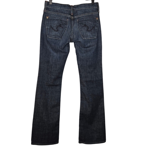 James Cured By Seun Dry Aged Denim Womens Low Rise Dark Wash Flare Jeans Size 25 - Picture 2 of 9